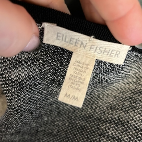 Eileen Fisher Linen Blend Knit Cardigan Italian Yarn Size Medium Black & White - Picture 6 of 9